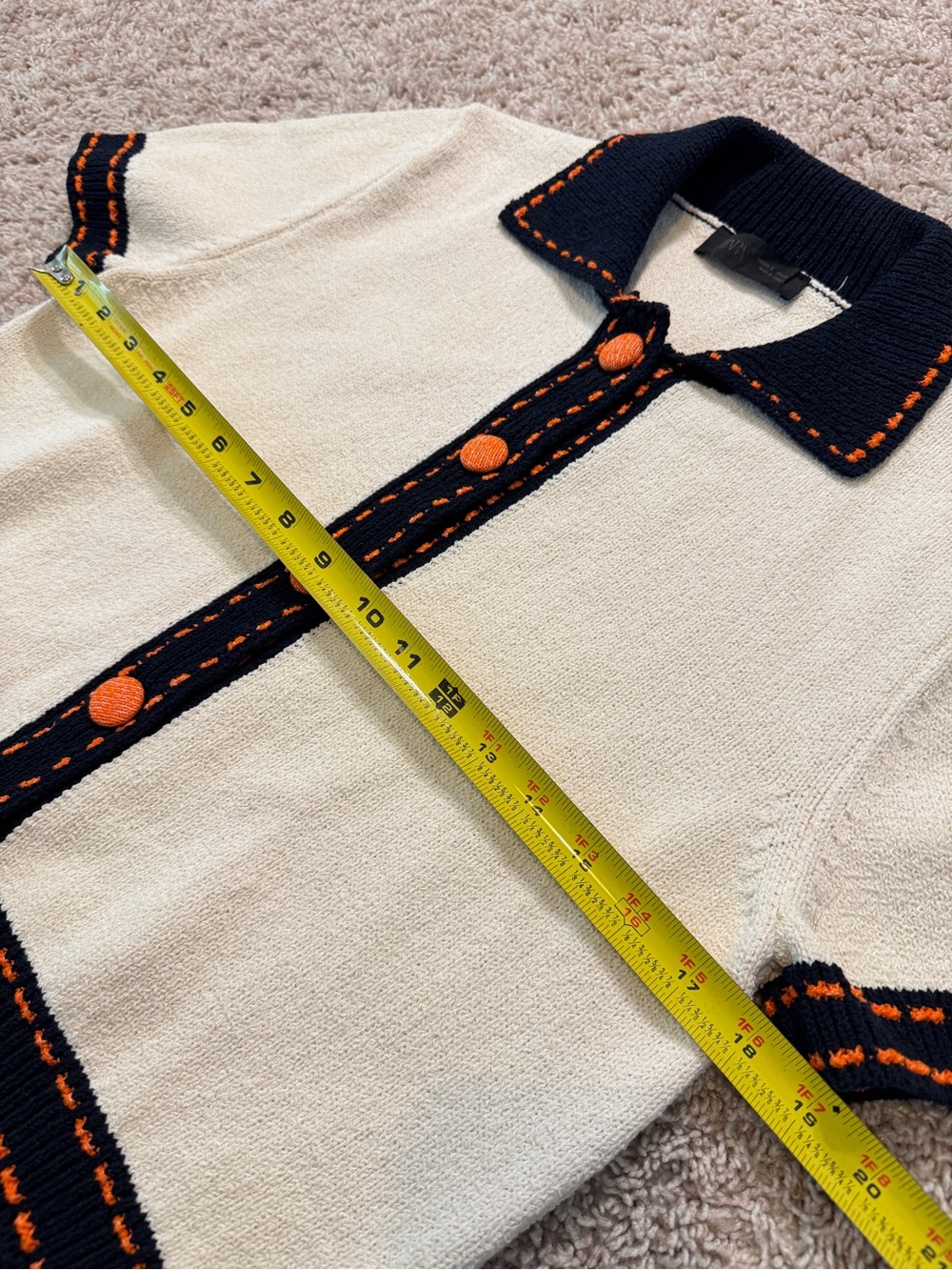 Zara Cream Short-Sleeve Knit Cardigan Top Black & Orange Trim Size M - Picture 7 of 8